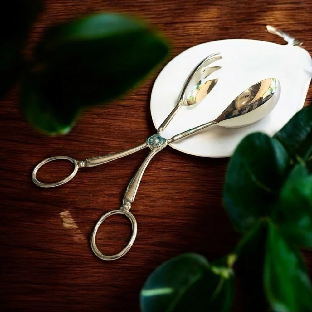 VTG Silver Plate Salad Tongs – Ornate Pastry Server – Elegant Buffet